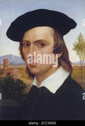 Johann David Passavant - Autoritratto con berretto prima di un paesaggio romano Foto Stock