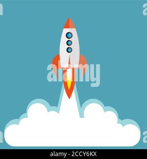 Spazio vettoriale Rocket su sfondo blu con spazio di copia Illustrazione Vettoriale