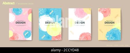 Set volantino con bolle circolari disegnate a mano astratte con zig-zag e. ornamenti punteggiati di colore pastello Illustrazione Vettoriale