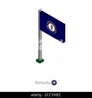 Bandiera dello stato americano del Kentucky sul flagpole in dimensione isometrica. Sfondo blu isometrico. Illustrazione vettoriale. Illustrazione Vettoriale