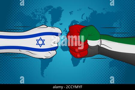 Conflitto tra Israele e gli Emirati Arabi Uniti. Relazioni Israele-Emirati Arabi Uniti. Israele contro gli Emirati Arabi Uniti. Illustrazione Vettoriale