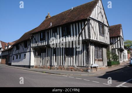 La Old Wool Hall all'angolo di Water Street e Lady Street, Lavenham, Suffolk Foto Stock