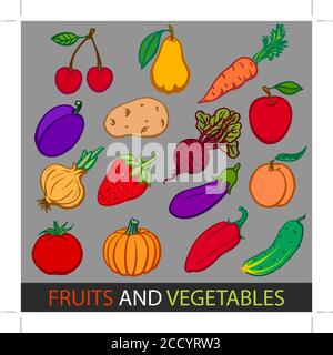 Frutta e verdura. Impostare immagini vettoriali piatte. Illustrazione Vettoriale