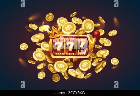 Banner slot 777, jackpot monete d'oro, copertina 3d Casino, slot machine e roulette con carte. Illustrazione vettoriale Illustrazione Vettoriale