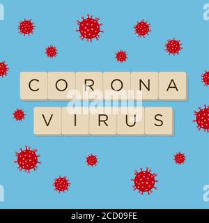 Illustrazione del coronavirus. MERS-Cov (sindrome del coronavirus respiratorio del Medio Oriente), nuovo virus della corona (2019-nKoV). Sfondo blu. Illustrazione Vettoriale