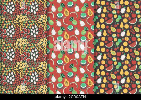 Set di motivi decorativi vettoriali di frutta Illustrazione Vettoriale