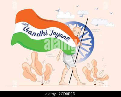 Felice illustrazione di Gandhi Jayanti. Il festival nazionale celebrato in India. Illustrazione Vettoriale