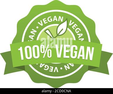 100% Vegan Badge. Pulsante vegan. Banner vettoriale Eps10. Illustrazione Vettoriale