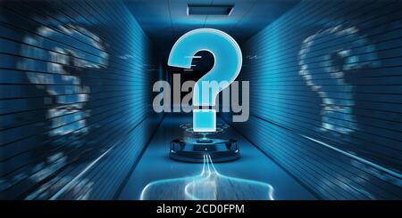La domanda blu indica l'ologramma digitale nel rendering 3D sotterraneo Foto Stock