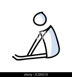 Ballerina stickman disegnata a mano, che stretching concetto di ballerina. Semplice contorno ballerina figura doodle icona clipart. Per gli studi di danza o gli interpreti di teatro Illustrazione Vettoriale