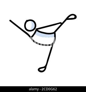 Ballerina stickman disegnata a mano. Semplice contorno ballerina figura doodle icona clipart. Per lo schizzo di uno studio di danza o di un artista teatrale Illustrazione Vettoriale