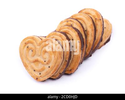 Gruppo di biscotti a forma di cuore isolati su sfondo bianco Foto Stock