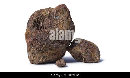 gruppo di rocce isolate con ombra su sfondo bianco Foto Stock