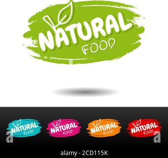 Set di badge per alimenti naturali. Etichette vettoriali disegnate a mano. Illustrazione Vettoriale