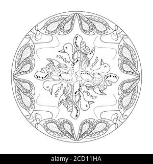 Pagina Mandala da colorare. Carino anatra piccola. Art Therapy. Pagina di colorazione anti-stress. Bianco e nero. Illustrazione vettoriale Illustrazione Vettoriale