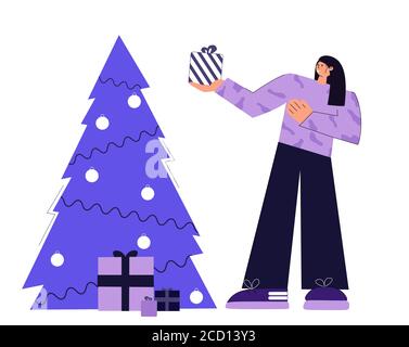 Vettoriale illustrazione ragazza si sta preparando per il nuovo anno Illustrazione Vettoriale