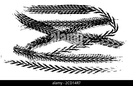 Le tracce degli pneumatici segnano lo sfondo in bianco e nero Vector Illustrazione Vettoriale