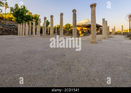 Vista dei resti del bagno occidentale, nell'antica città romana-bizantina di Bet Shean (Nysa-Scythopolis), ora Parco Nazionale. Israele settentrionale Foto Stock