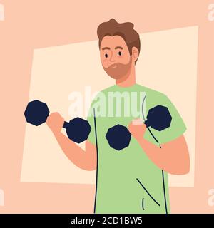 uomo che fa esercizi con dumbbells, ricreazione esercizio concetto Illustrazione Vettoriale