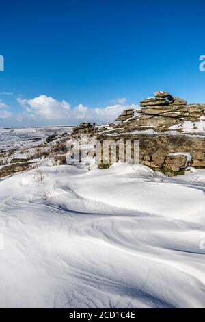 Cheesewring; nella neve; Cornovaglia; Regno Unito Foto Stock