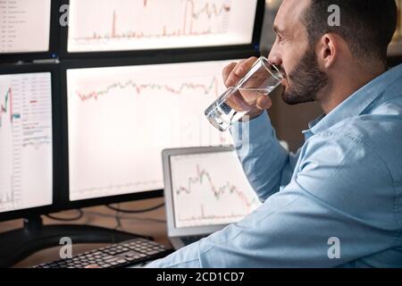 Stock broker acqua potabile, analizzando il prezzo globale bitcoin Foto Stock