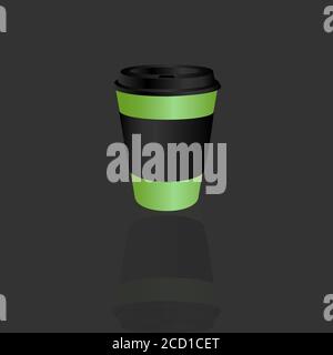 Take-away tazza di caffè caldo, può essere qualsiasi tipo di bevanda calda come latte di tè verde caldo, caffè latte caldo o cappuccino in tazze di carta verde lime con coperchio nero Illustrazione Vettoriale