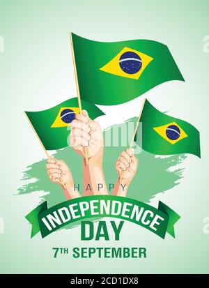 felice indipendenza giorno brasile. vettore illustrazione. mani che tengono bandiera brasile Illustrazione Vettoriale