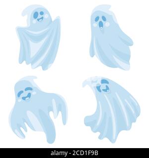 Cartoon carino halloween ghosts set. Illustrazione vettoriale. Illustrazione Vettoriale