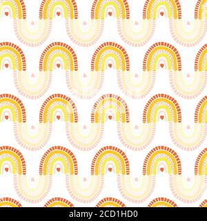 Modello vettoriale ininterrotto per bambini. Sfondo vettoriale ripetuto disegnato a mano con arcobaleni colorati speculari. Creativi bambini scandinavi infantile Illustrazione Vettoriale