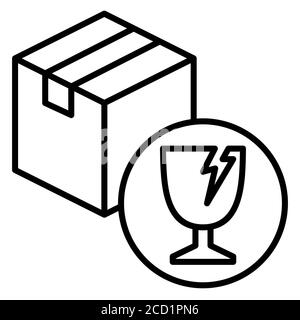 Icone della linea di servizio per la consegna dei pacchetti fragili Foto Stock