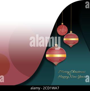 Elegante lusso Natale 2021 Capodanno con lanterne rosse appesi con ornamento oro su sfondo verde rosa polveroso. Bock up. Illustrazione 3D Foto Stock