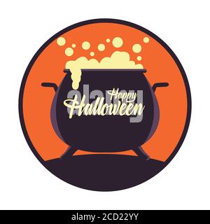 happy halloween carta con strega cauldron disegno vettoriale illustrazione Illustrazione Vettoriale