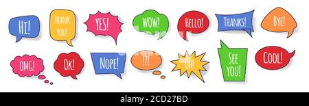 Bolle vocali con frasi e ombre punteggiate illustrazione vettoriale. Illustrazione Vettoriale