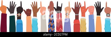 Mani su di diversi tipi di skin design, diversità persone razza multietnica e tema della comunità illustrazione vettoriale Illustrazione Vettoriale