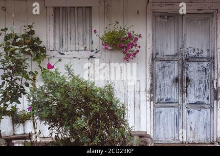 Foto di primo piano della vecchia porta di legno Foto Stock
