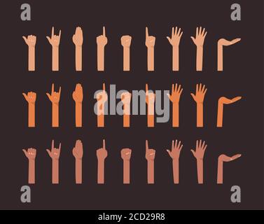 Mani su di diversi tipi di skin design, diversità persone razza multietnica e tema della comunità illustrazione vettoriale Illustrazione Vettoriale