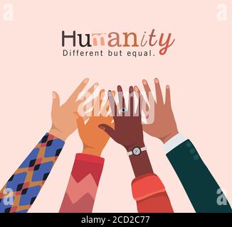 L'umanità diverse ma uguali e le mani di diversità si toccano l'un l'altro disegno, la razza multietnica della gente e il tema della comunità illustrazione vettoriale Illustrazione Vettoriale