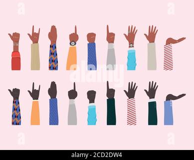 Mani su di diversi tipi di skin design, diversità persone razza multietnica e tema della comunità illustrazione vettoriale Illustrazione Vettoriale