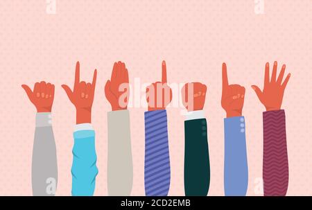 Mani su di diversi tipi di skin design, diversità persone razza multietnica e tema della comunità illustrazione vettoriale Illustrazione Vettoriale