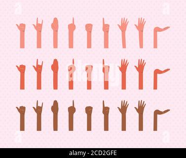 Mani su di diversi tipi di skin design, diversità persone razza multietnica e tema della comunità illustrazione vettoriale Illustrazione Vettoriale