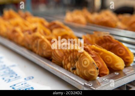 Bungeopang (Coreano Pesce a forma di Pasticceria)cibo di strada in vendita su strada in Thailandia del Nord Foto Stock