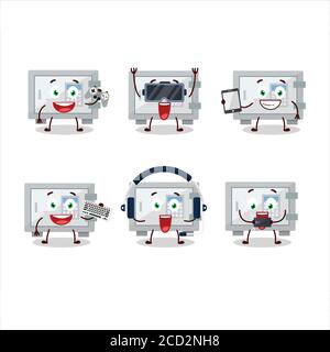 I cartoni animati Digital Safe Box stanno giocando con vari giochi simpatico emoticon Illustrazione Vettoriale