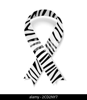 Nastro con stampa Zebra - simbolo della consapevolezza delle malattie rare. Illustrazione vettoriale del ribone di consapevolezza per il carcinoide, sindrome di Ehlers-Danlos. Nastro con shado Illustrazione Vettoriale