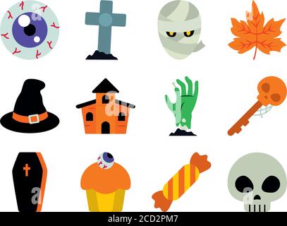 icona mummia e halloween su sfondo bianco, stile piatto, illustrazione vettoriale Illustrazione Vettoriale