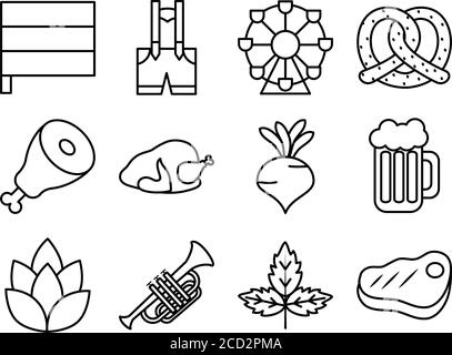 icona pretzel e oktoberfest su sfondo bianco, stile linea, illustrazione vettoriale Illustrazione Vettoriale