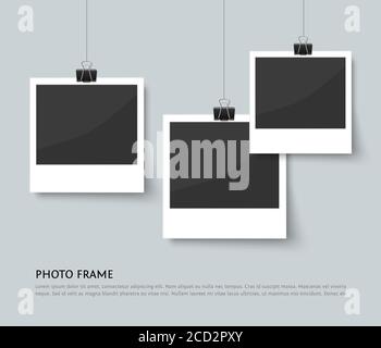 Sfondo di cornici fotografiche di vecchio stile. Immagine vettoriale realistica di cornici fotografiche retrò vuote con spazio per il testo Illustrazione Vettoriale