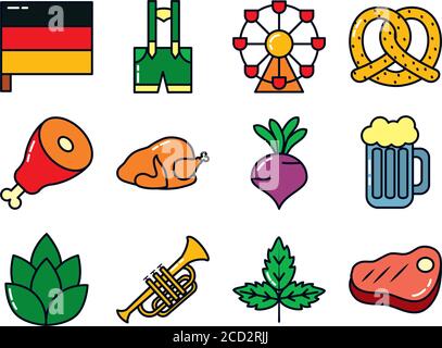 icona pretzel e oktoberfest su sfondo bianco, stile piatto, illustrazione vettoriale Illustrazione Vettoriale