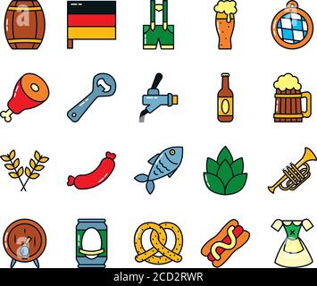 bicchiere di birra e icona oktoberfest su sfondo bianco, stile piatto, illustrazione vettoriale Illustrazione Vettoriale