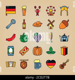 hot dog e l'icona oktoberfest su sfondo giallo, stile piatto, illustrazione vettoriale Illustrazione Vettoriale