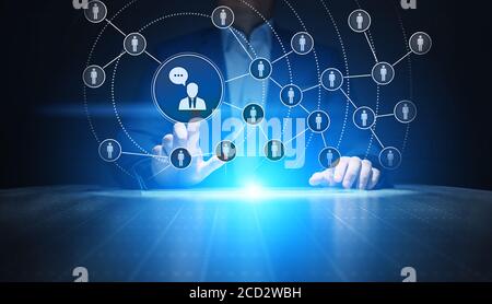 Piattaforma di social media, struttura di comunicazione con i clienti, SMM, Marketing. Internet e tecnologia aziendale Foto Stock